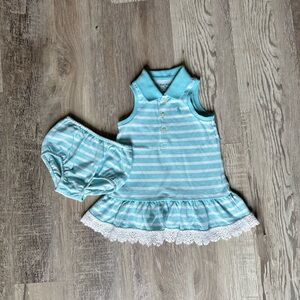 Striped Blue and White Kids Dress Set